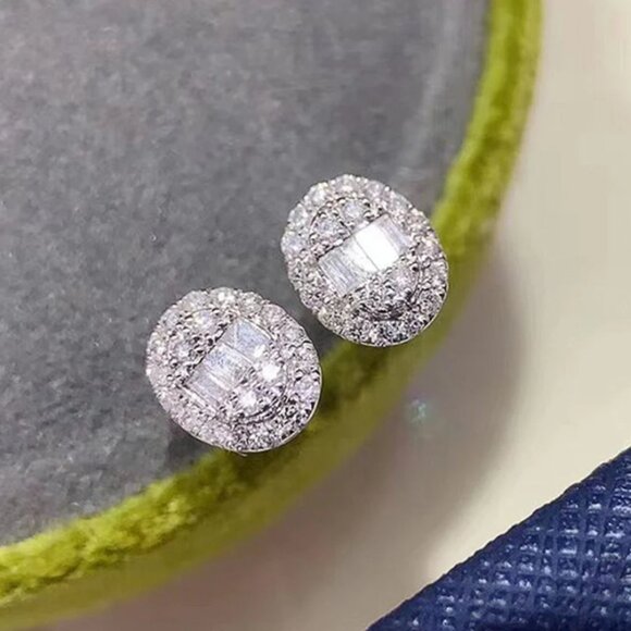 2ct Diamond Womens 925 Sterling Silver Oval Stud Earrings NEW Stamped Jewelry